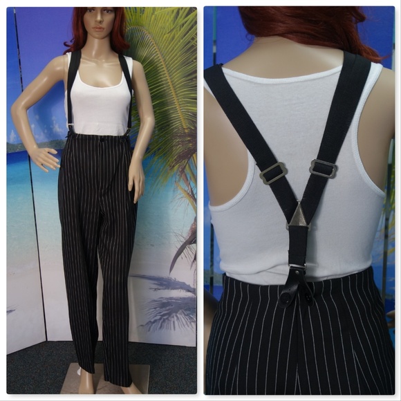 women's pinstripe pants with suspenders